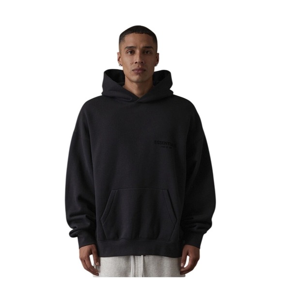 Fear‎ of God Essentials NWT SZ XL Hoodie Black Logo Pullover Sweatshirt Mens